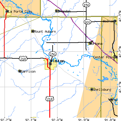 Zip code 52349 close-up map