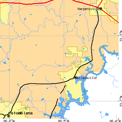 Zip code 35186 close-up map
