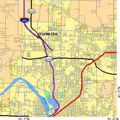 Zip code 52402 close-up map