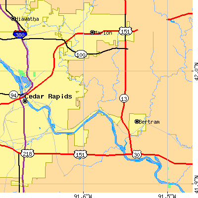 Zip code 52403 close-up map