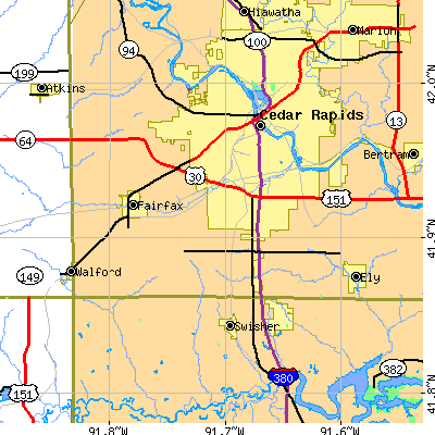 Zip code 52404 close-up map