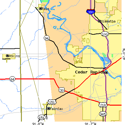 Zip code 52405 close-up map