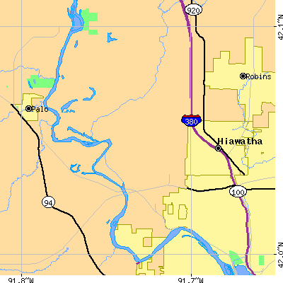 Zip code 52411 close-up map
