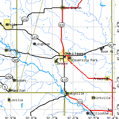 Zip code 52577 close-up map