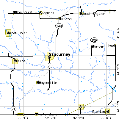 Zip code 52591 close-up map