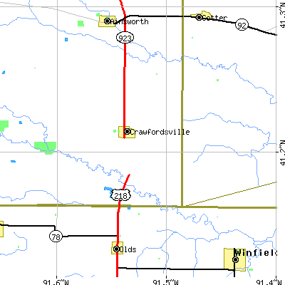 Zip code 52621 close-up map