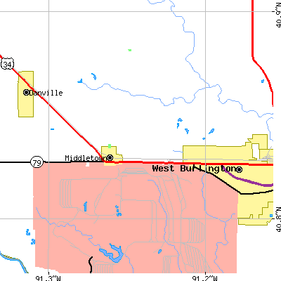 Zip code 52638 close-up map