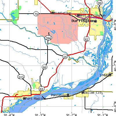 Zip code 52658 close-up map