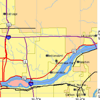 Zip code 52722 close-up map