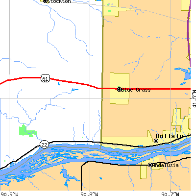 Zip code 52726 close-up map