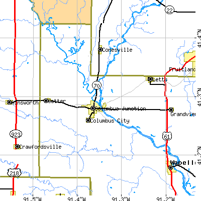Zip code 52738 close-up map