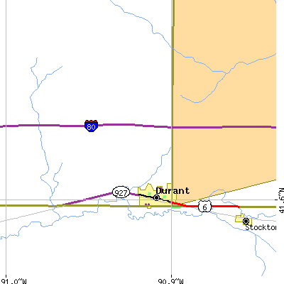 Zip code 52747 close-up map
