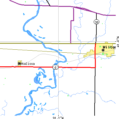 Zip code 52760 close-up map