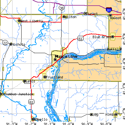 Zip code 52761 close-up map