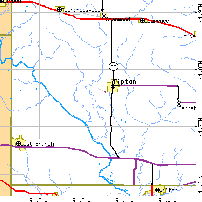 Zip code 52772 close-up map