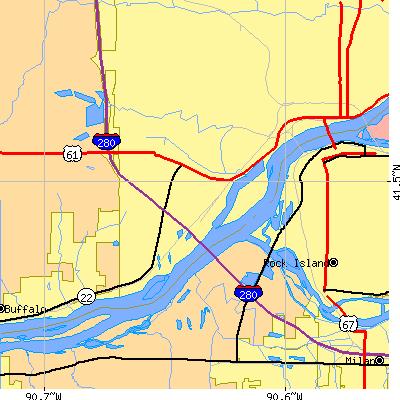 Zip code 52802 close-up map