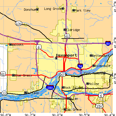 Zip code 52804 close-up map