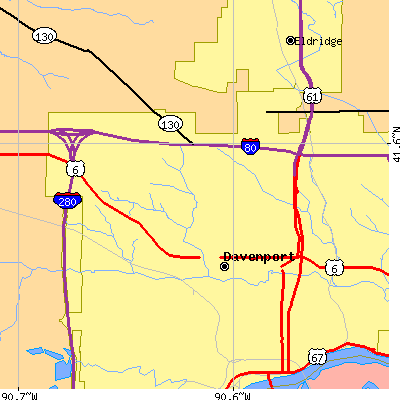 Zip code 52806 close-up map