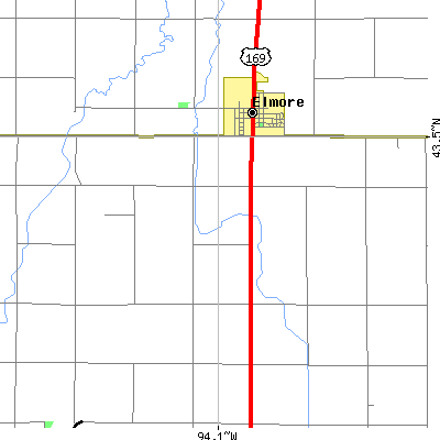 Zip code 56027 close-up map