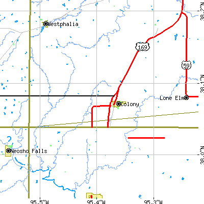 Zip code 66015 close-up map