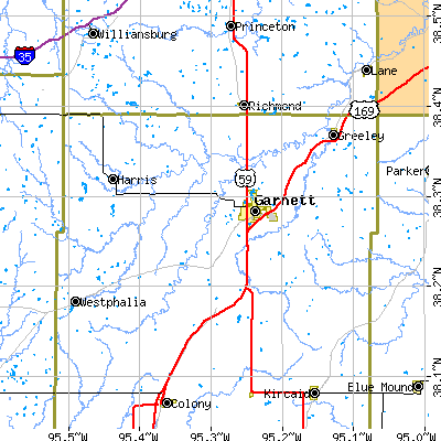 Zip code 66032 close-up map