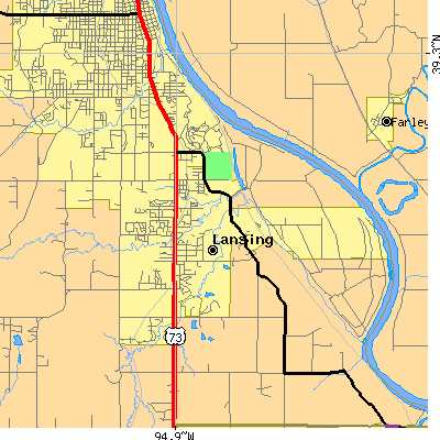 Zip code 66043 close-up map
