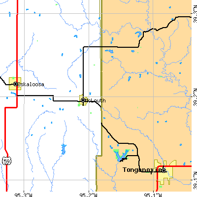 Zip code 66054 close-up map