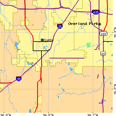 Zip code 66062 close-up map