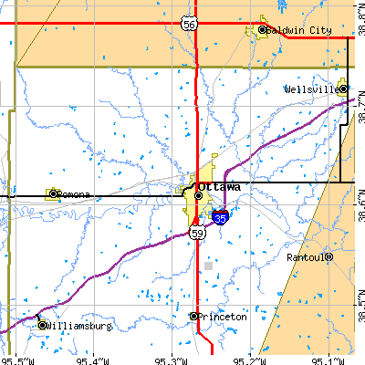 Zip code 66067 close-up map
