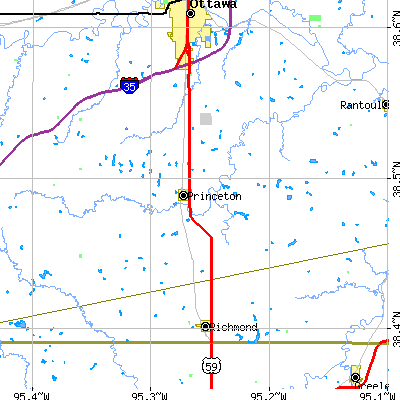 Zip code 66078 close-up map