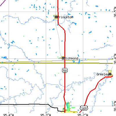 Zip code 66080 close-up map