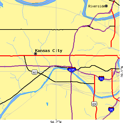 Zip code 66102 close-up map