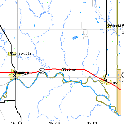 Zip code 66407 close-up map