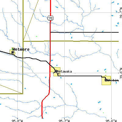 Zip code 66516 close-up map