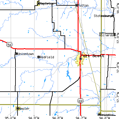 Zip code 66701 close-up map