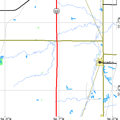 Zip code 66711 close-up map