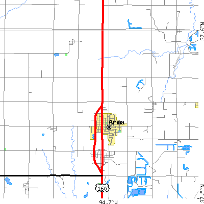 Zip code 66712 close-up map