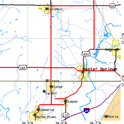 Zip code 66713 close-up map