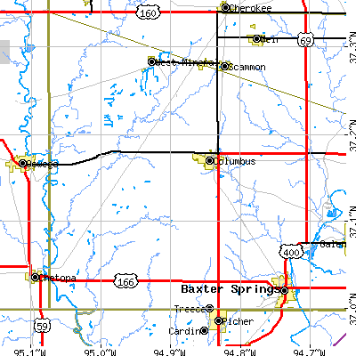 Zip code 66725 close-up map