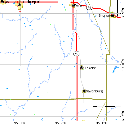 Zip code 66732 close-up map