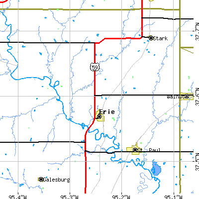Zip code 66733 close-up map