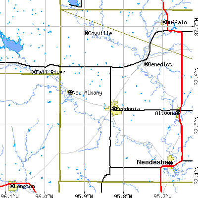 Zip code 66736 close-up map