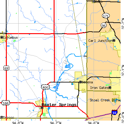 Zip code 66739 close-up map