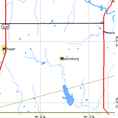 Zip code 66740 close-up map