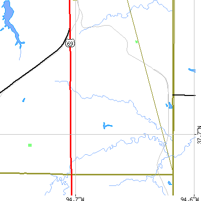 Zip code 66741 close-up map