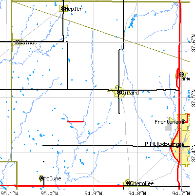 Zip code 66743 close-up map