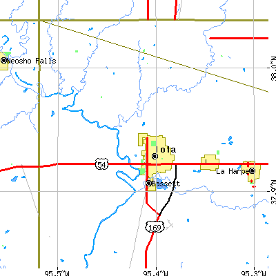 Zip code 66749 close-up map