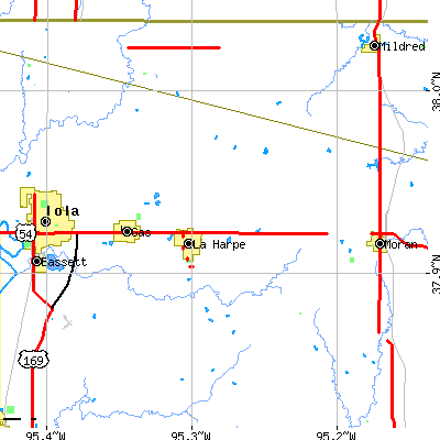 Zip code 66751 close-up map