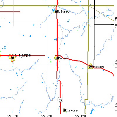 Zip code 66755 close-up map