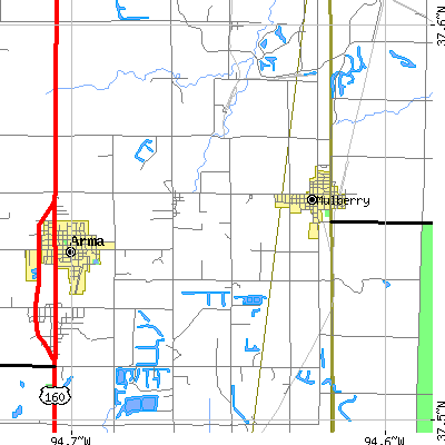 Zip code 66756 close-up map